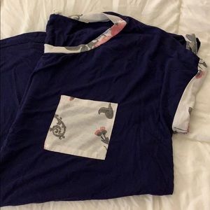 Pink Blush Maternity Tee (Navy / Floral Trim)